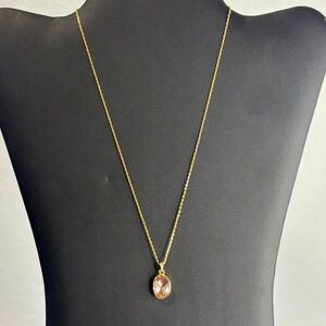 Oval Shaped Pink Tourmaline Gold  Tone Necklace
